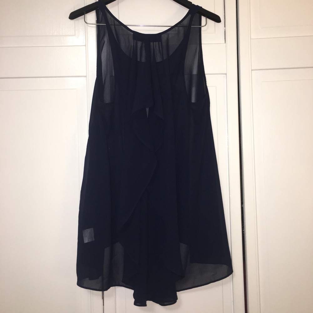 NWOT Francesca's Closet Sheer Blue Top w/ Draping - Picture 2 of 8